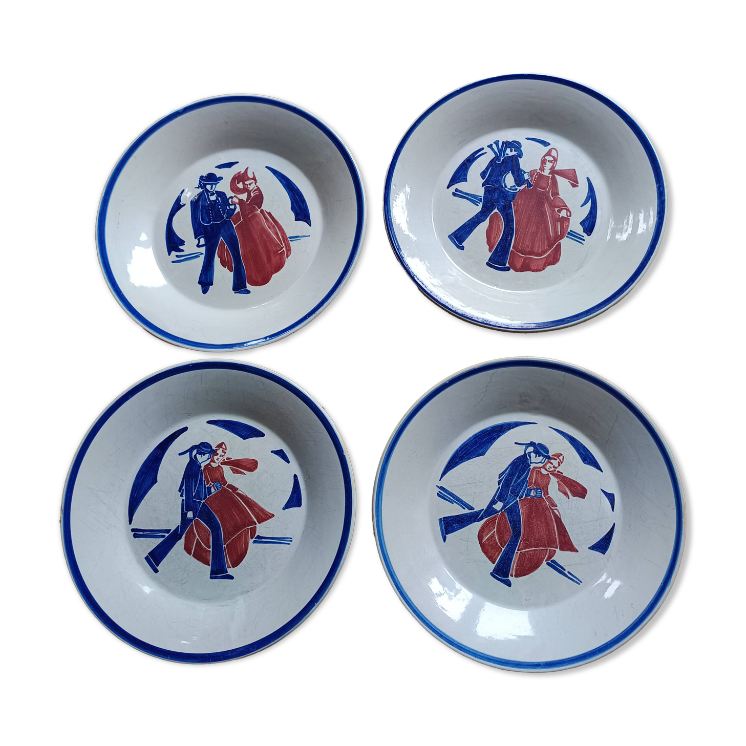 set of 4 Art Deco plates signed Louis Garin HB Quimper