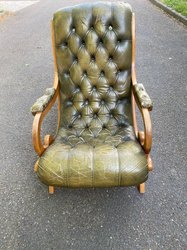 Fauteuil relax anglas Chesterfield vert olive