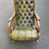 English Chesterfield olive green relax armchair