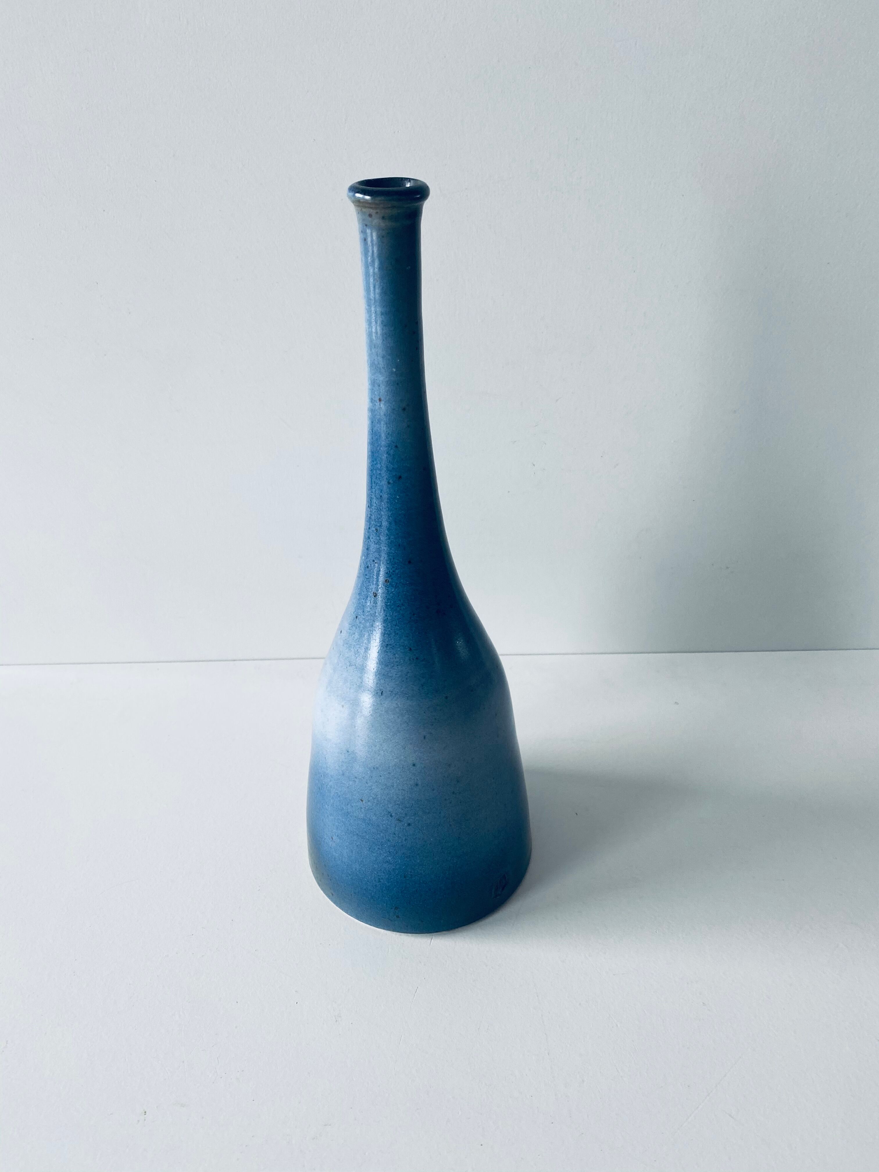 Signed blue sandstone soliflore vase