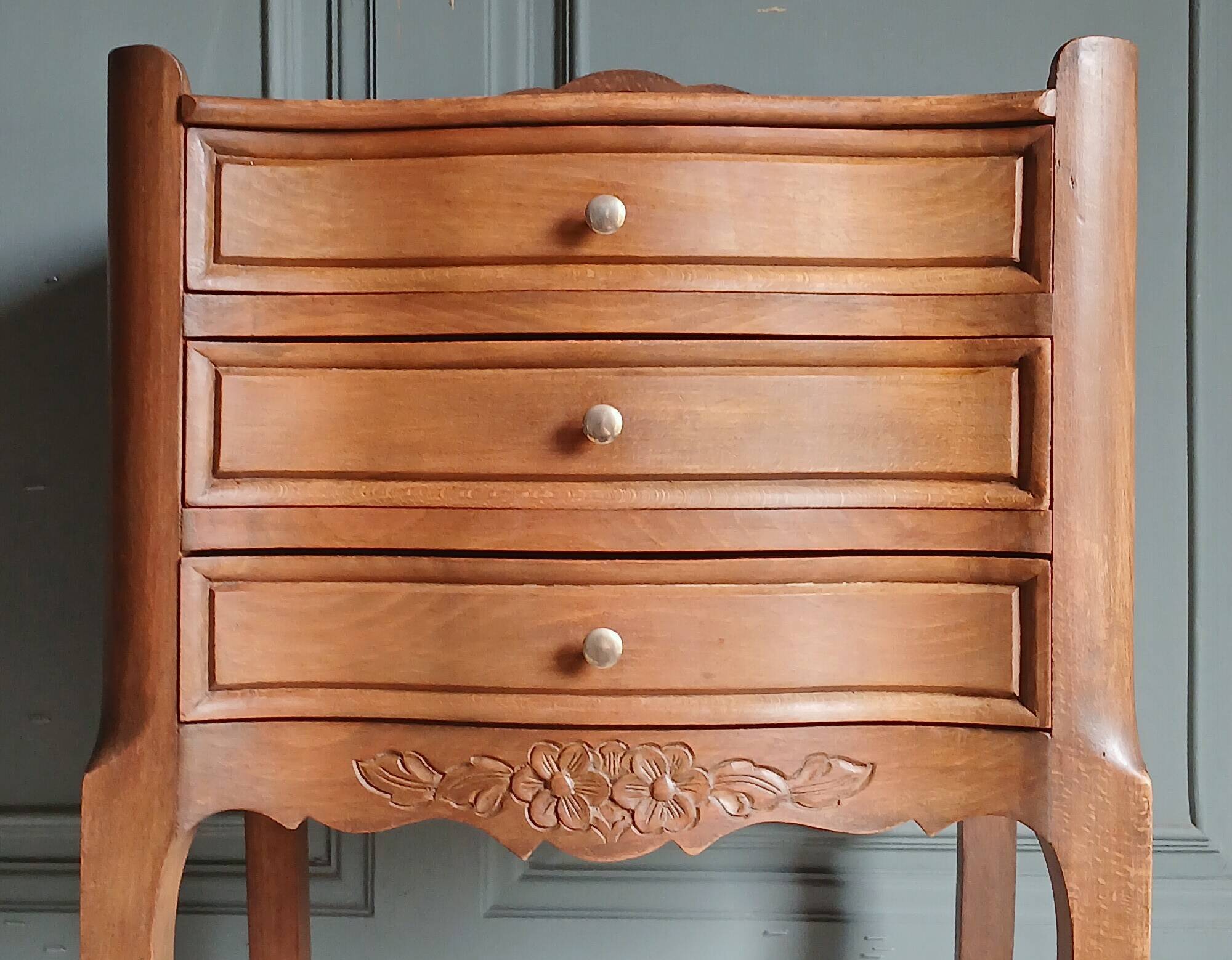 Curved fruitwood chiffonnier in Louis XV style.