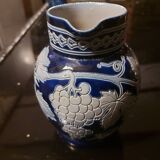 Signed pitcher in cobalt blue enameled salt stoneware