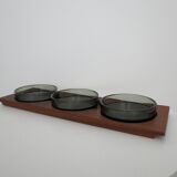 1960s  Mid Century Teak And Glass Serving Dishes on Tray