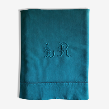 Old linen and cotton sheet tinted in green blue