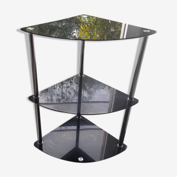 Corner cabinet with 3 shelves, chrome and black opalescent glasses