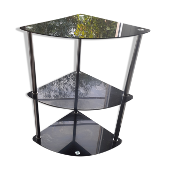 Corner cabinet with 3 shelves, chrome and black opalescent glasses