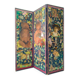 English Victorian 3-panel screen with varnished chromos