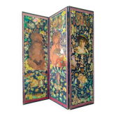 English Victorian 3-panel screen with varnished chromos