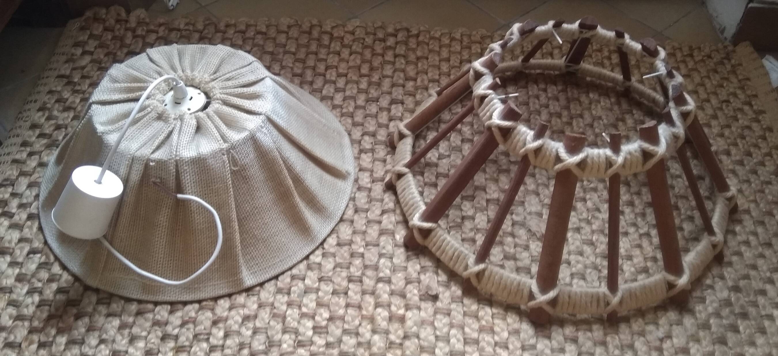 Scandinavian wooden and linen suspension light