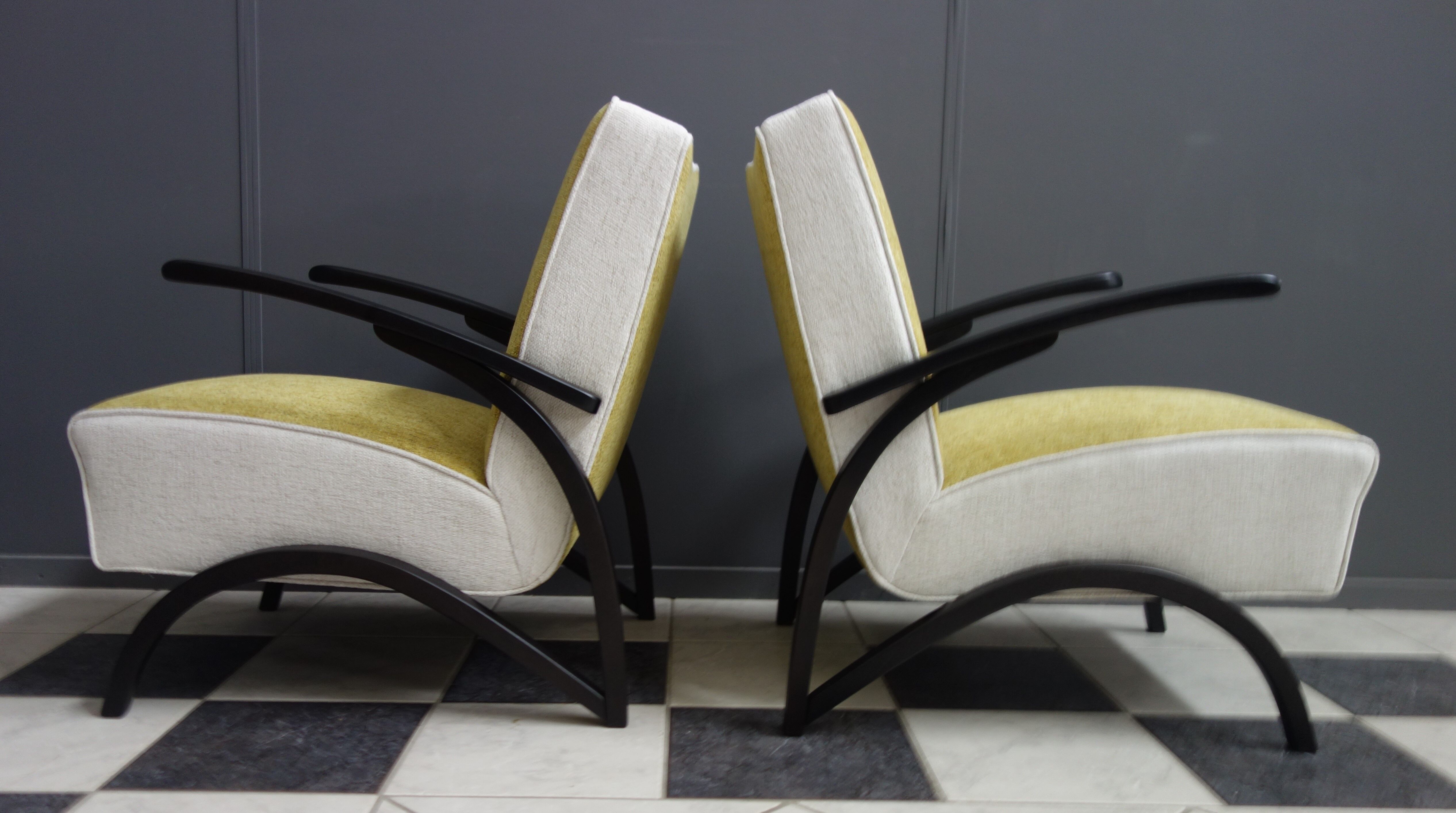 Jindrich halabala chairs yellow and white
