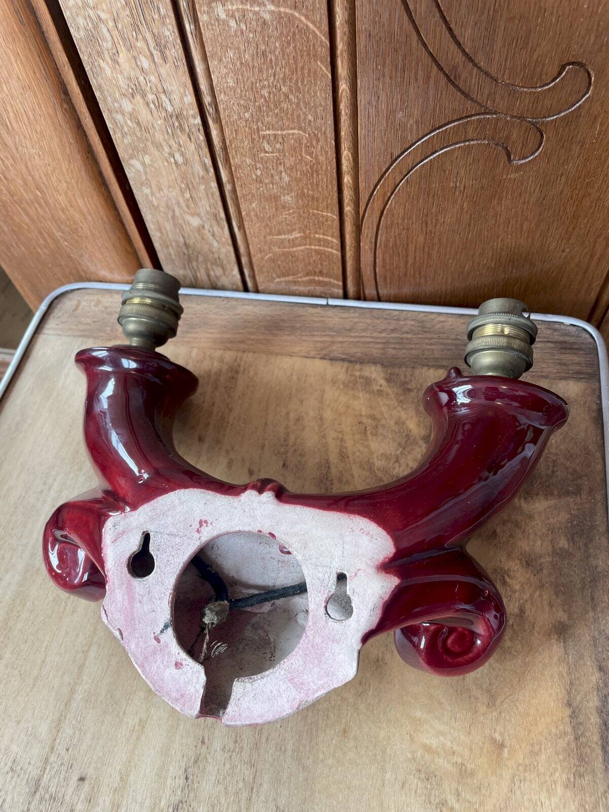 Art Deco burgundy red ceramic wall lamp