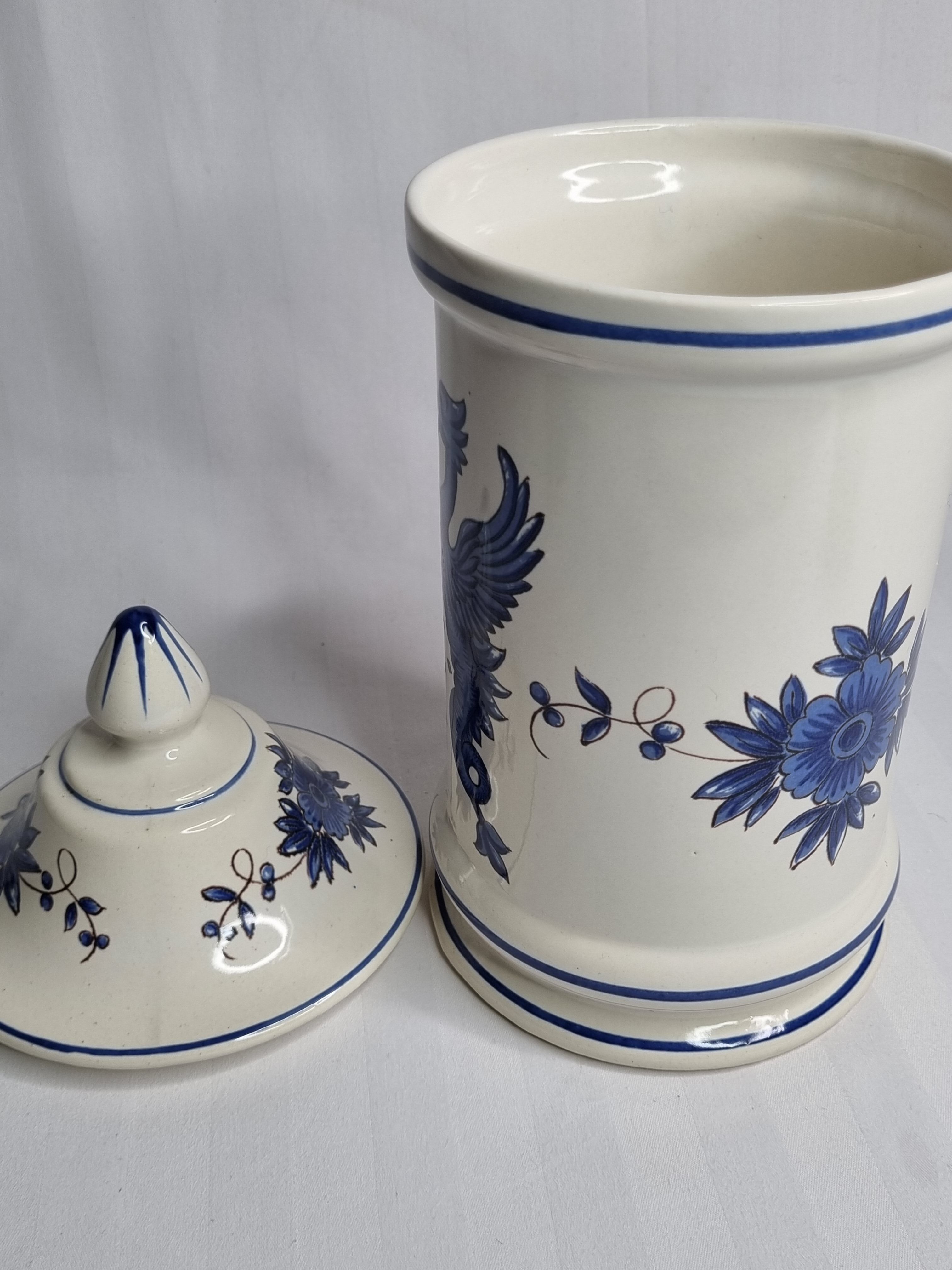 Apothecary pot "Ex. ruscus" decorated with Chimera decoration in glazed ceramic of St-Clément, 31 cm