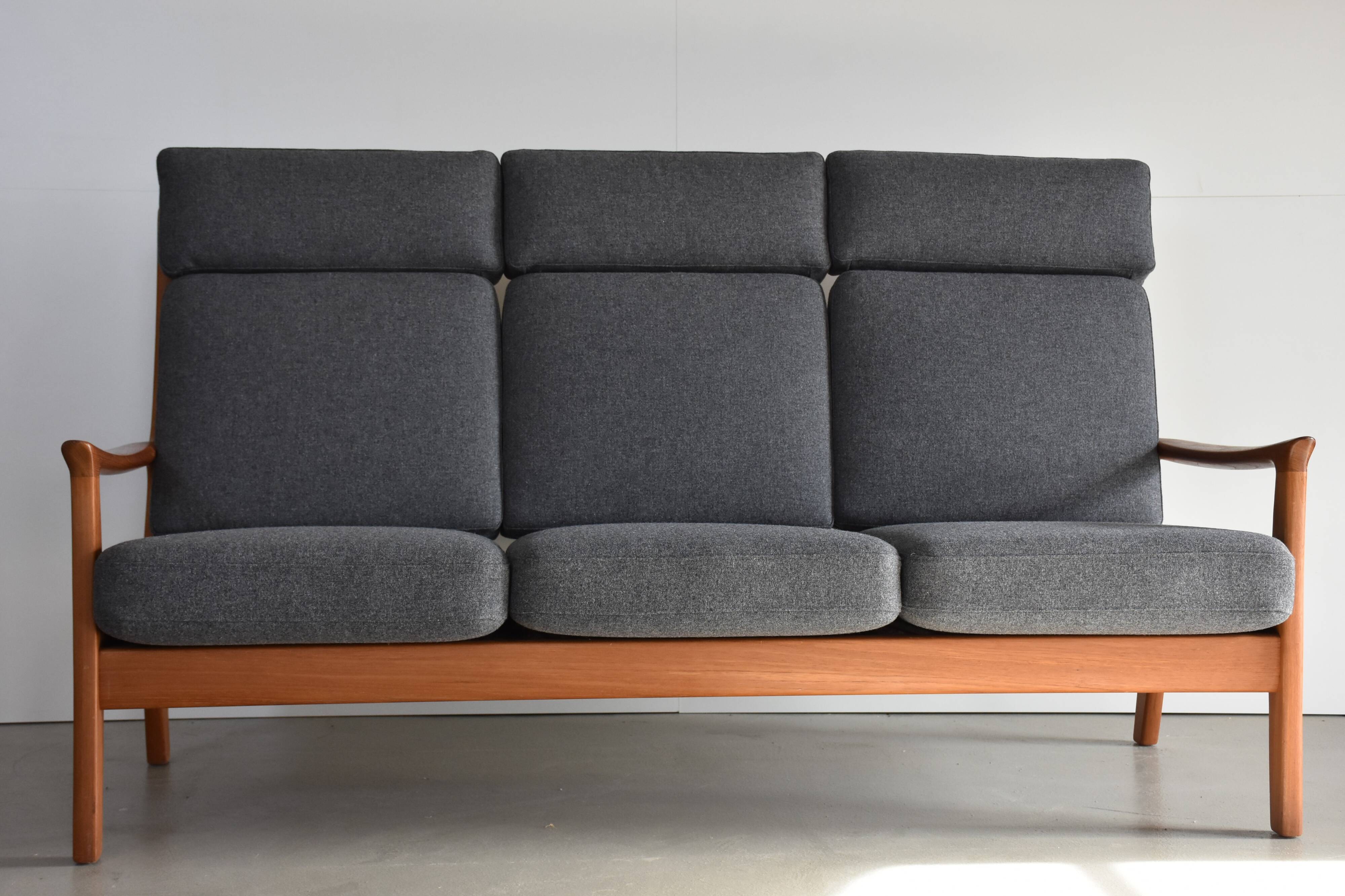 High-back mid century sofa Danish Juul Kristen, Reupholstered in Kvadrat
