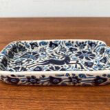 Vintage handmade blue ceramic ashtray with deer and flower ornament from Rodos Ceramics.