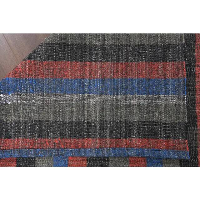 Vintage Turkish Hand-Knotted Wool Cotton Red Kilim Runner Rug 107x241