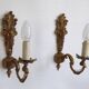 Pair French Gilt Bronze Single Wall Sconces Leaf & Feather Plume Detail