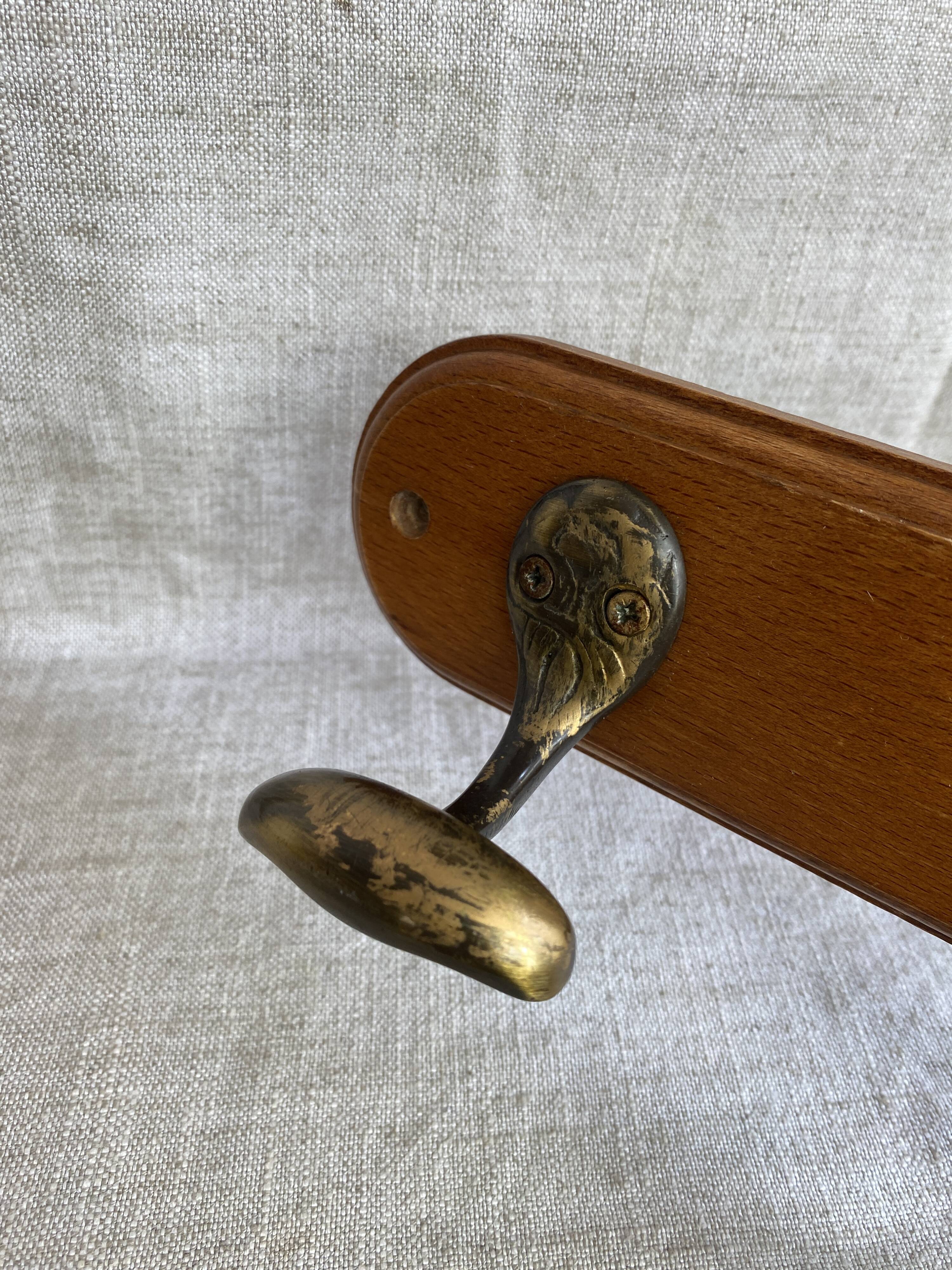 Oak and brass wall hook