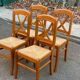 4 medium beech solid wood chairs with rush seats in Louis Philippe style