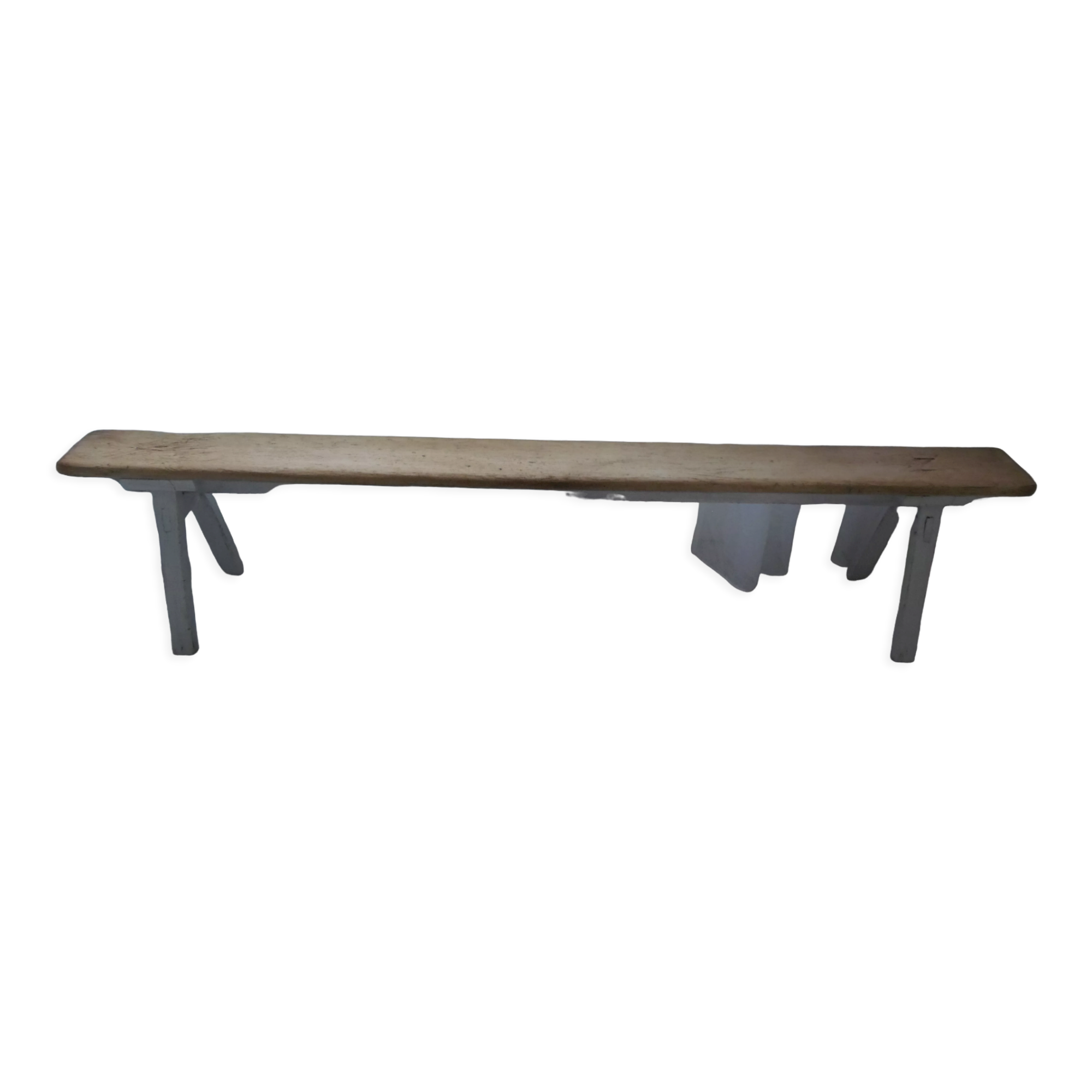Farmhouse bench, pearl grey patinated oak bed, wood seat waxed finish.