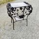 Table guéridon console sellette en fer forgé à décor de rose verre