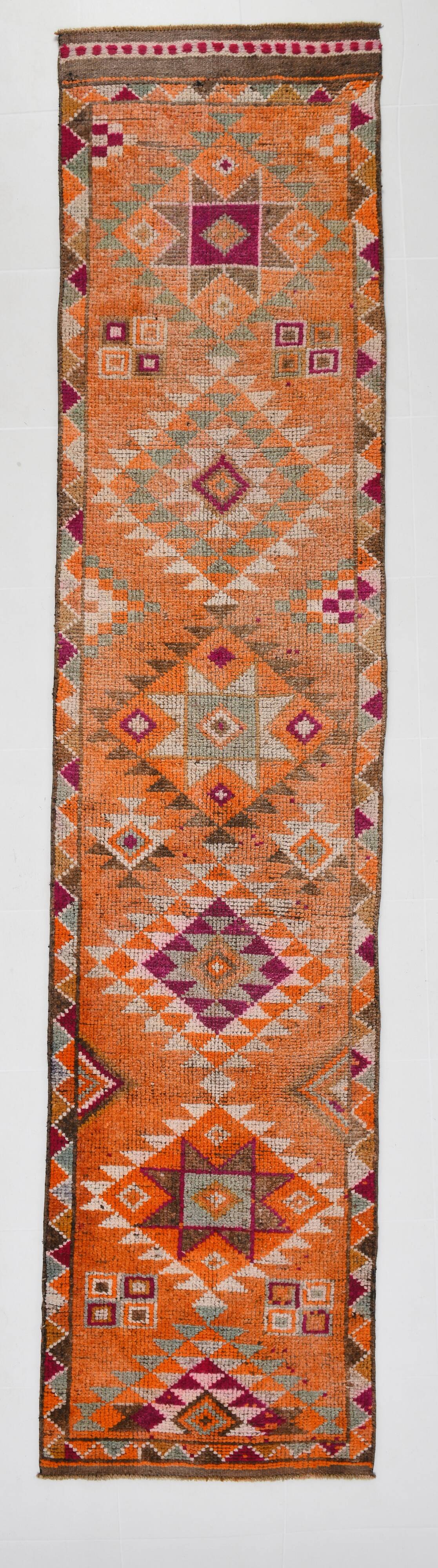 3x12 Pumpink Orange Oriental Turkish Runner Rug, 83x367Cm