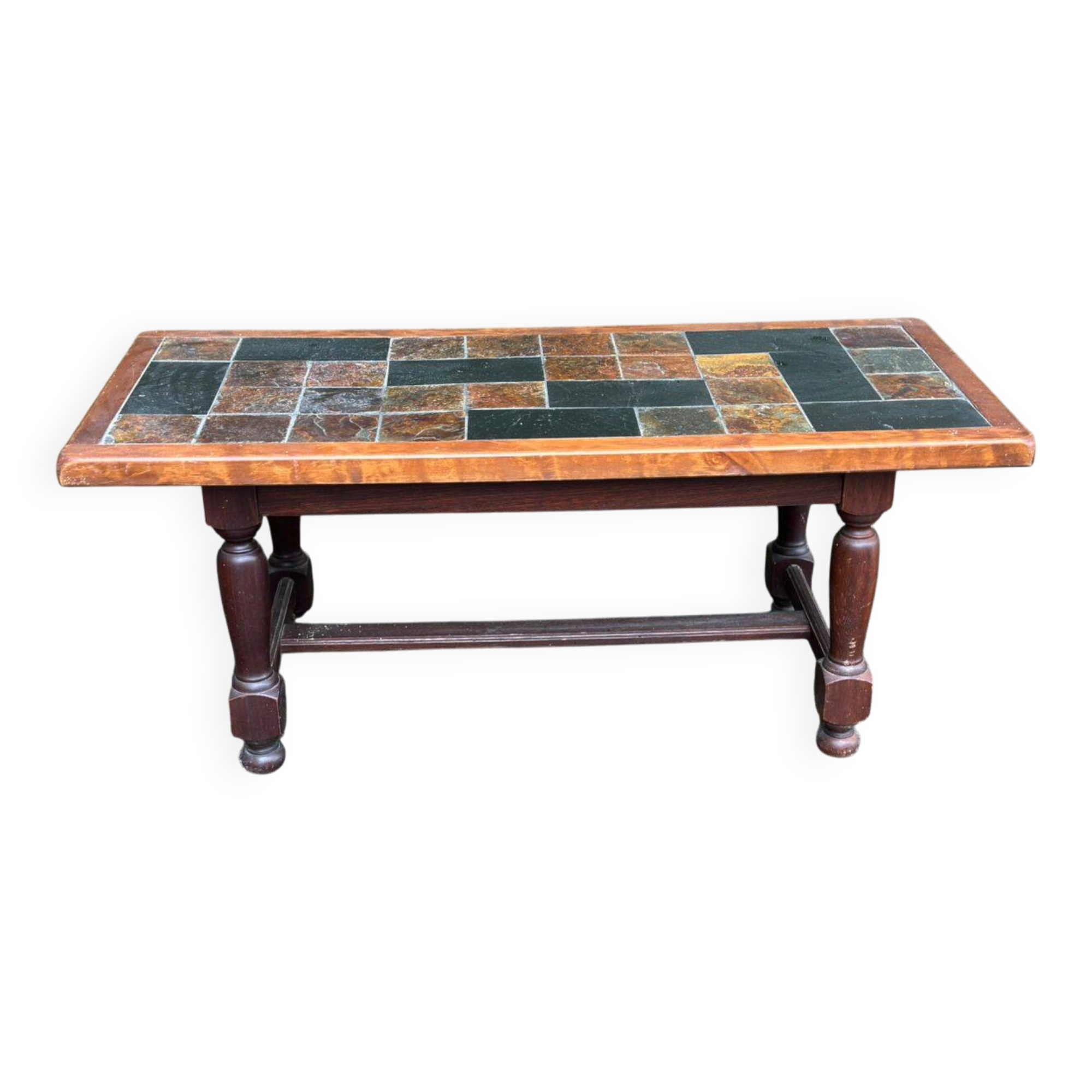 Rectangular coffee table made of solid wood and ceramic 1950
