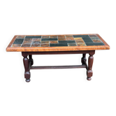 Table basse rectangulaire en bois massif et céramique, 1950