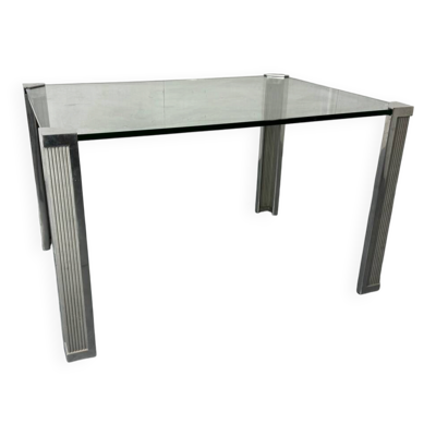 Table à manger ou bureau en verre et acier Ghyczy de style moderne du milieu du siècle Regency