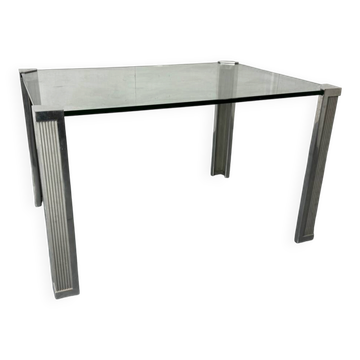 Table à manger ou bureau en verre et acier Ghyczy de style moderne du milieu du siècle Regency