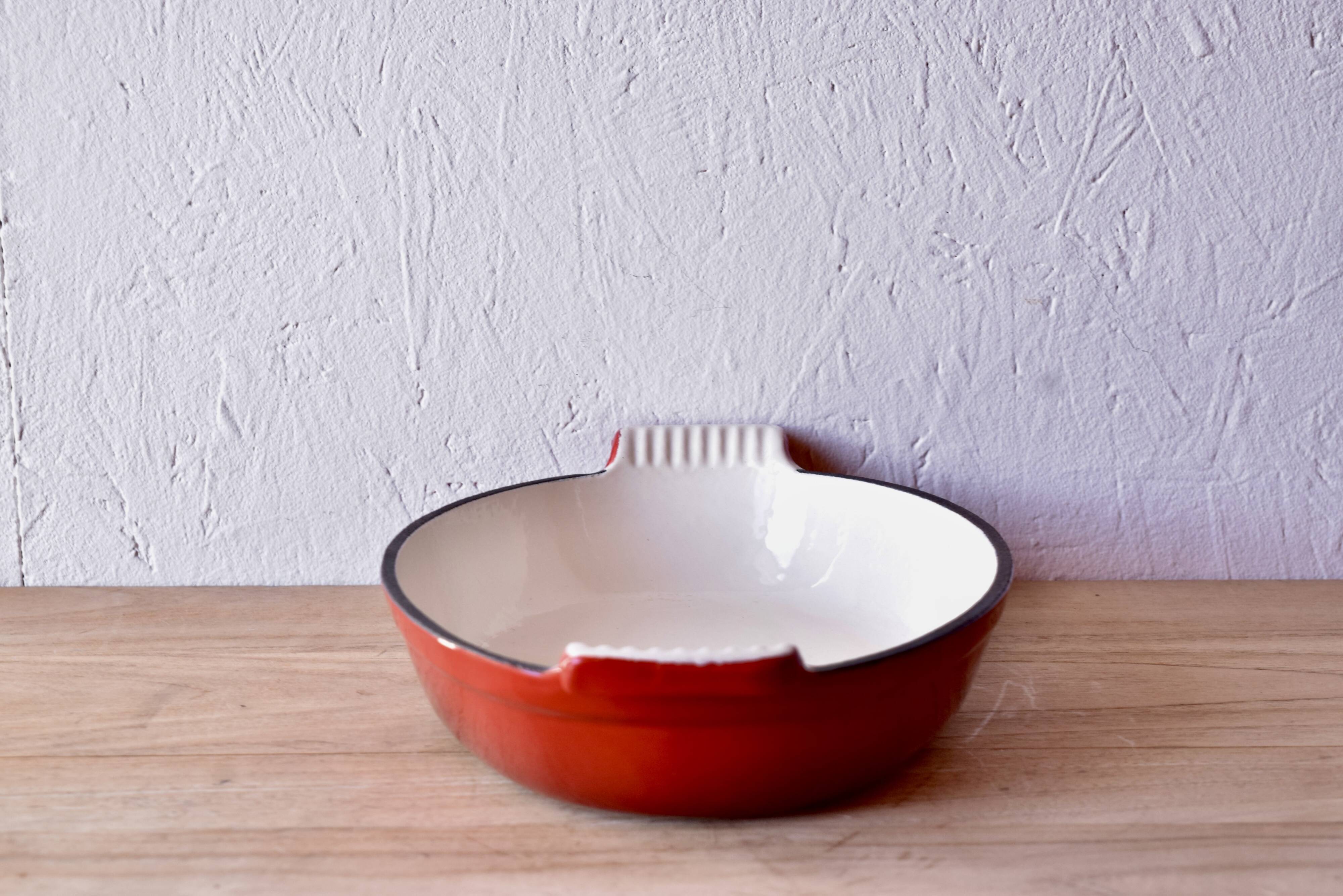 Red cast iron baking dish