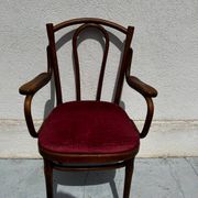 Thonet Vienna bistro chair in bent wood, velvet seat – circa 19