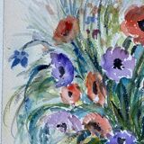 Aquarelle Nouredine signature à identifier nature morte bouquet de fleurs