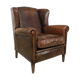 Dark brown sheep leather wingback armchair