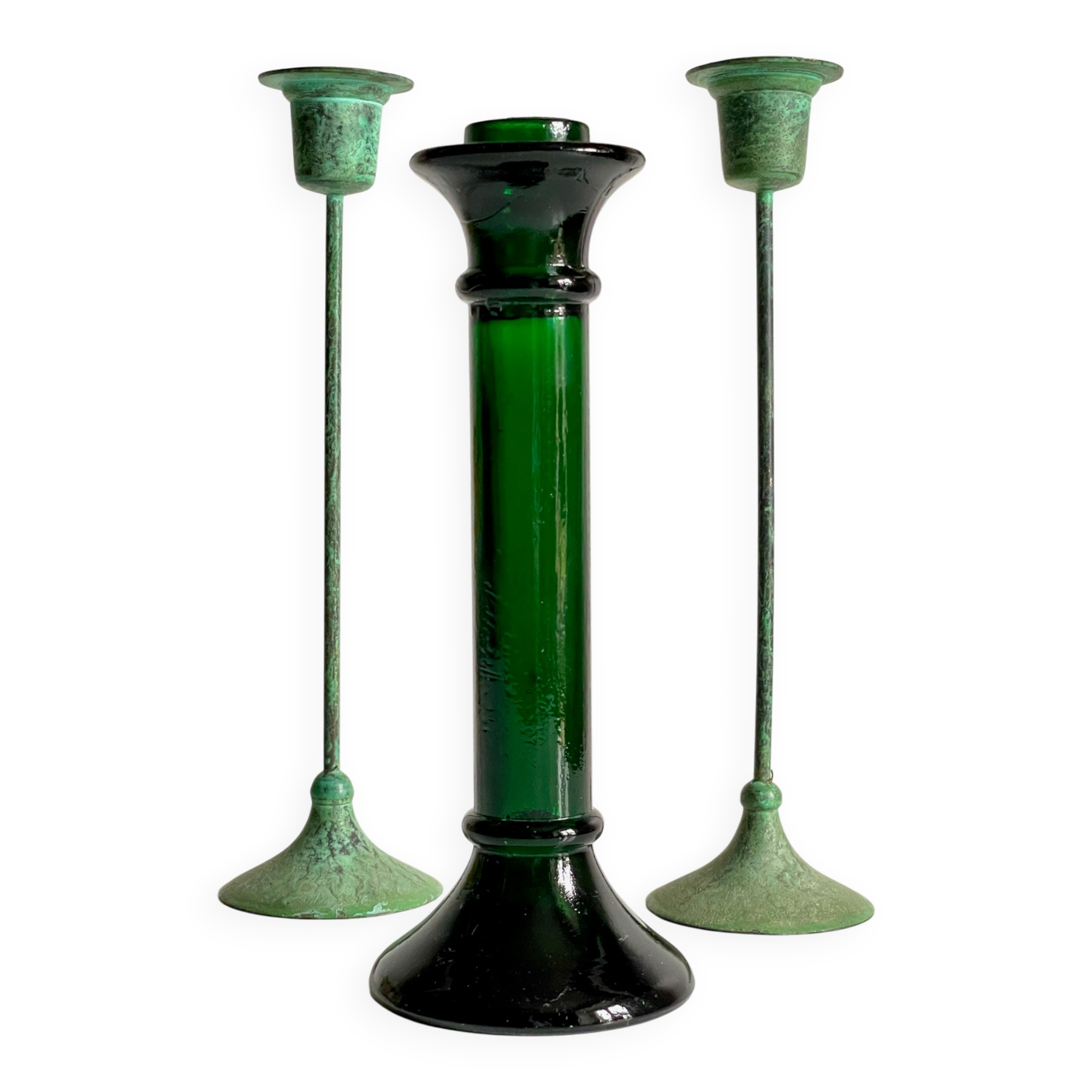 Bougeoirs vintage verre et métal