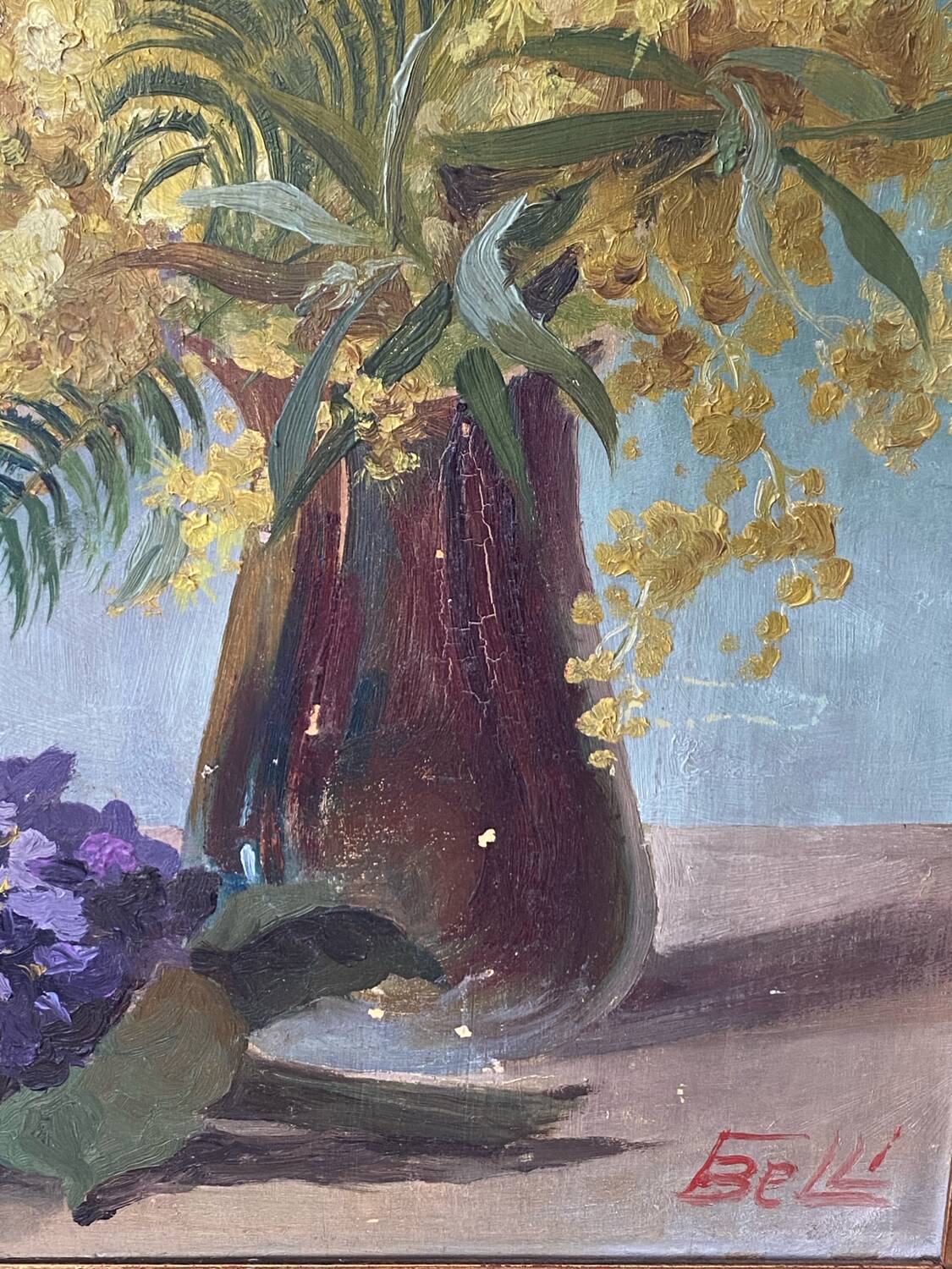 Painting on wood, mimosas, Belli