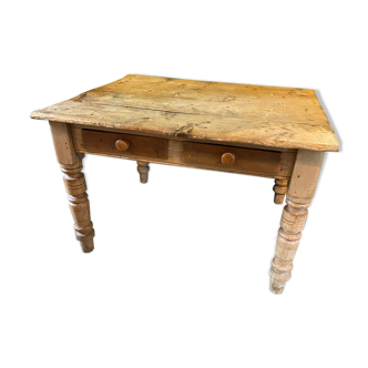 Old wooden French table with 2 drawers