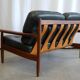 Scandinavian sofa in teak and green leather