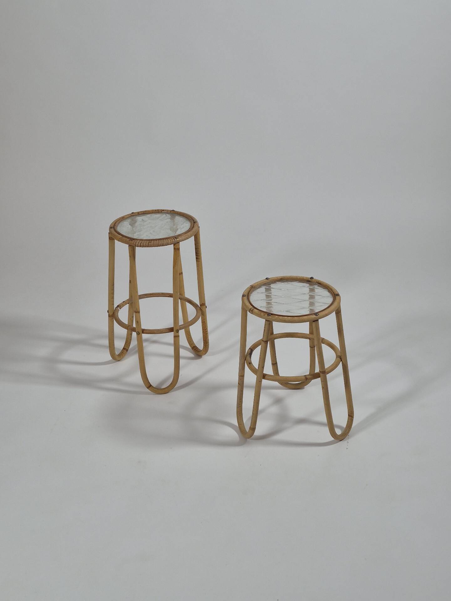Pair of vintage mid century bamboo ice glass flower stands