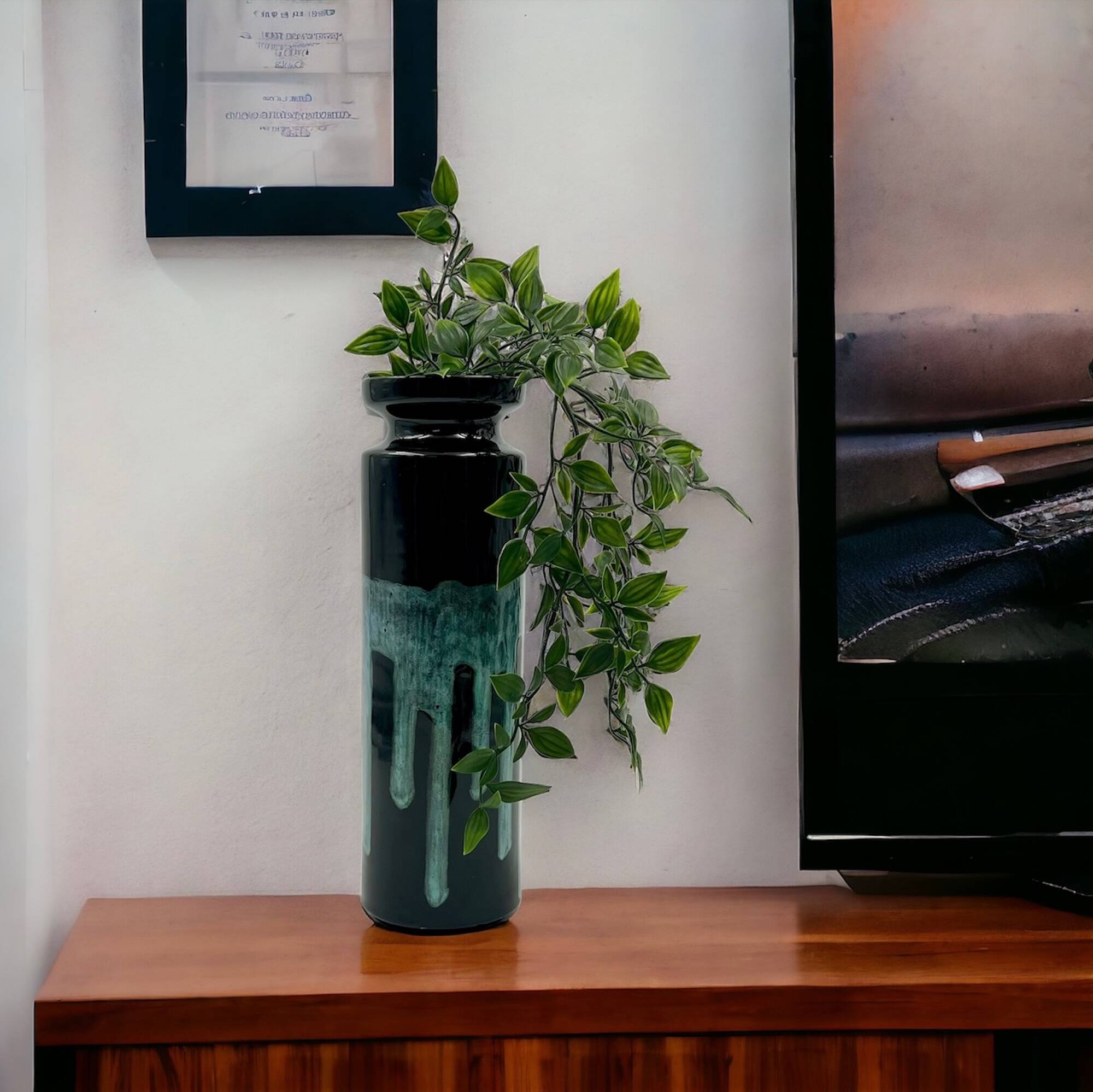 Vintage 60s Ceramic Italian Handmade Vase – Caruso Design Politi Recanati - Black Base with Turquois