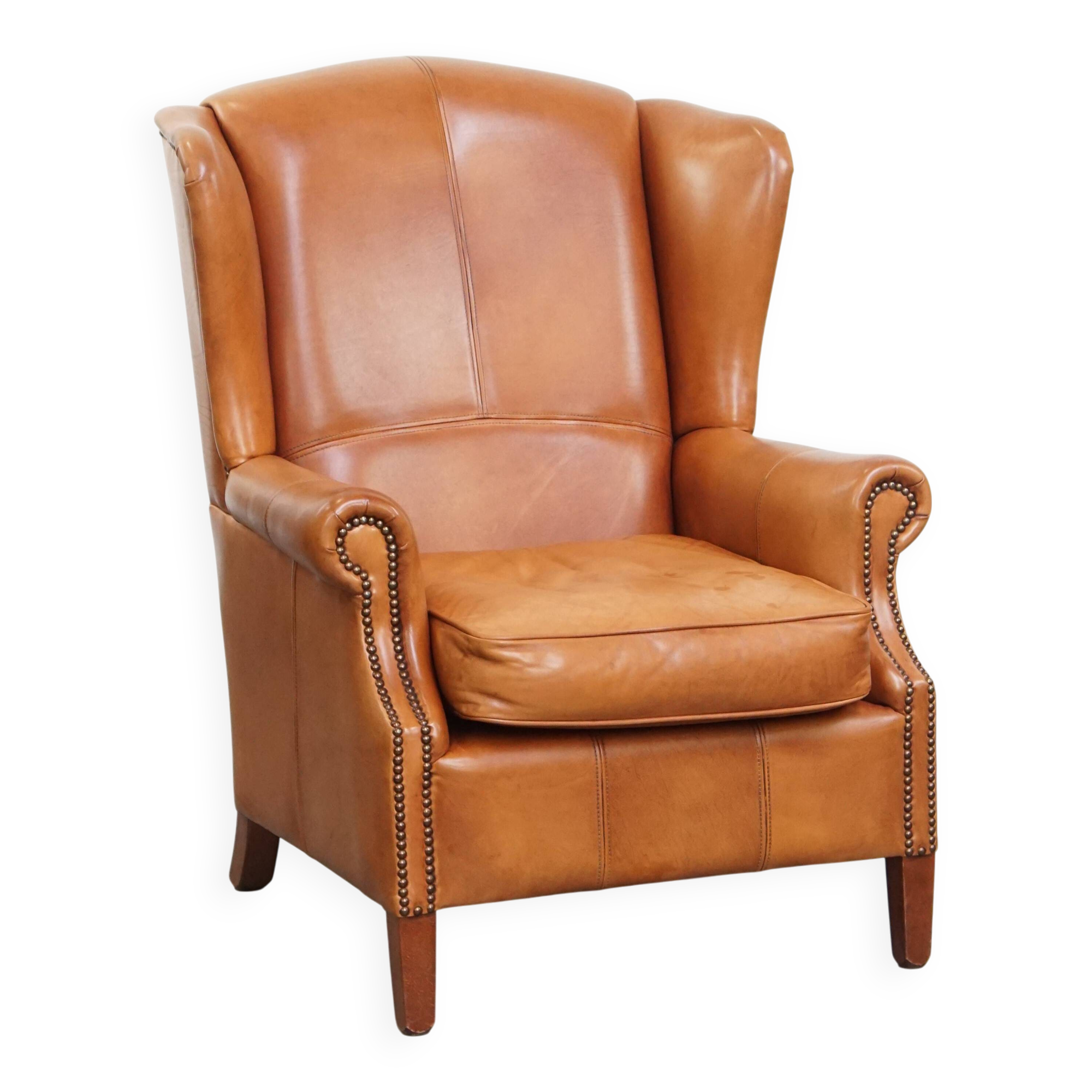 Cowhide leather wingback armchair