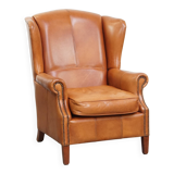 Cowhide leather wingback armchair