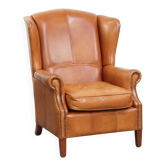 Cowhide leather wingback armchair