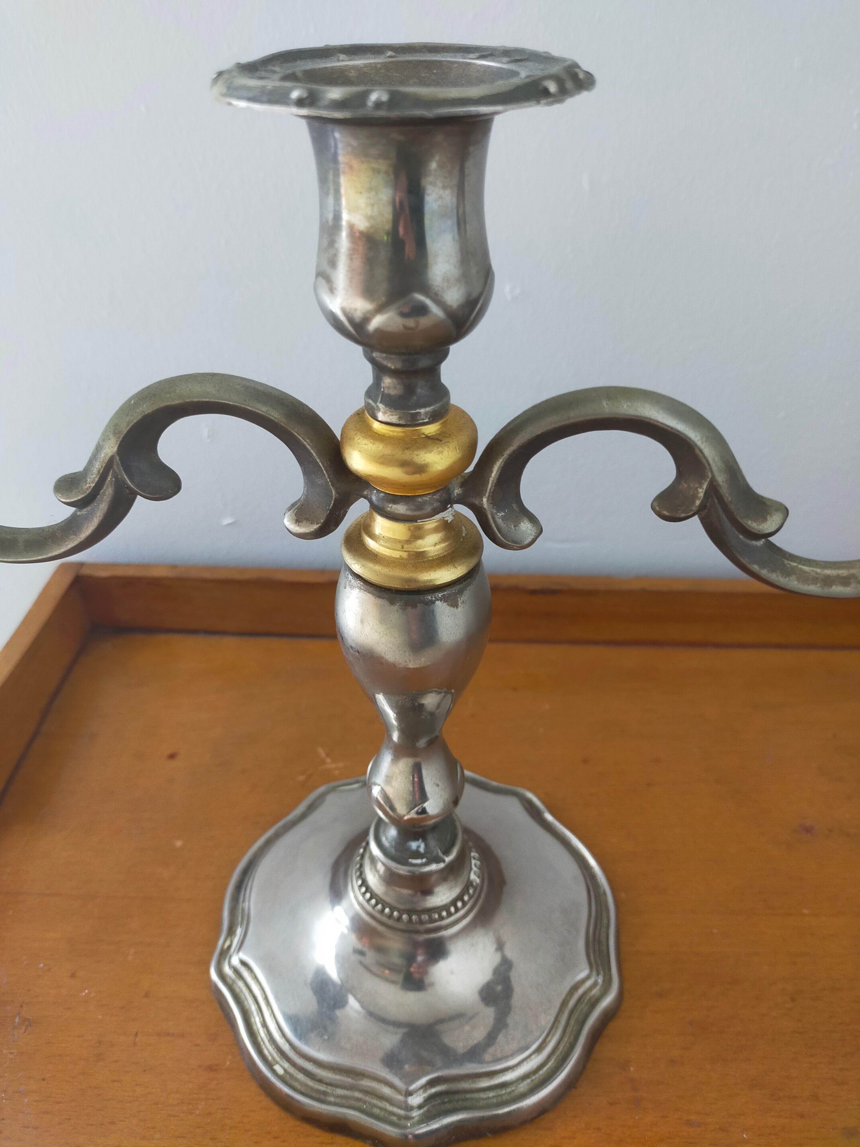 Pair of silver metal candlesticks