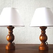 Pair of turned wooden bedside lamps