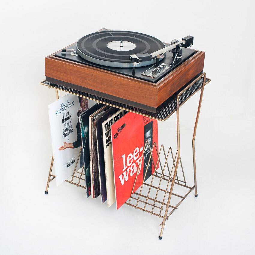 Vintage vinyl record table or magazine rack. France, 1950s