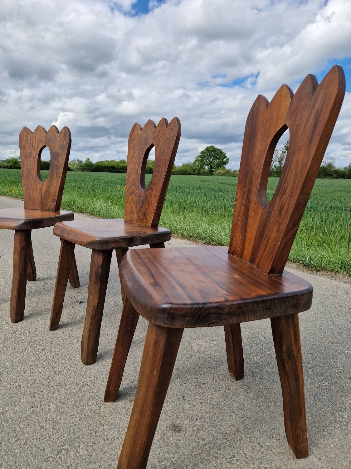 Lot de 3 chaises brutaliste Aranjou style olavi Hanninen
