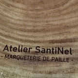 Round coffee table in straw marquetry