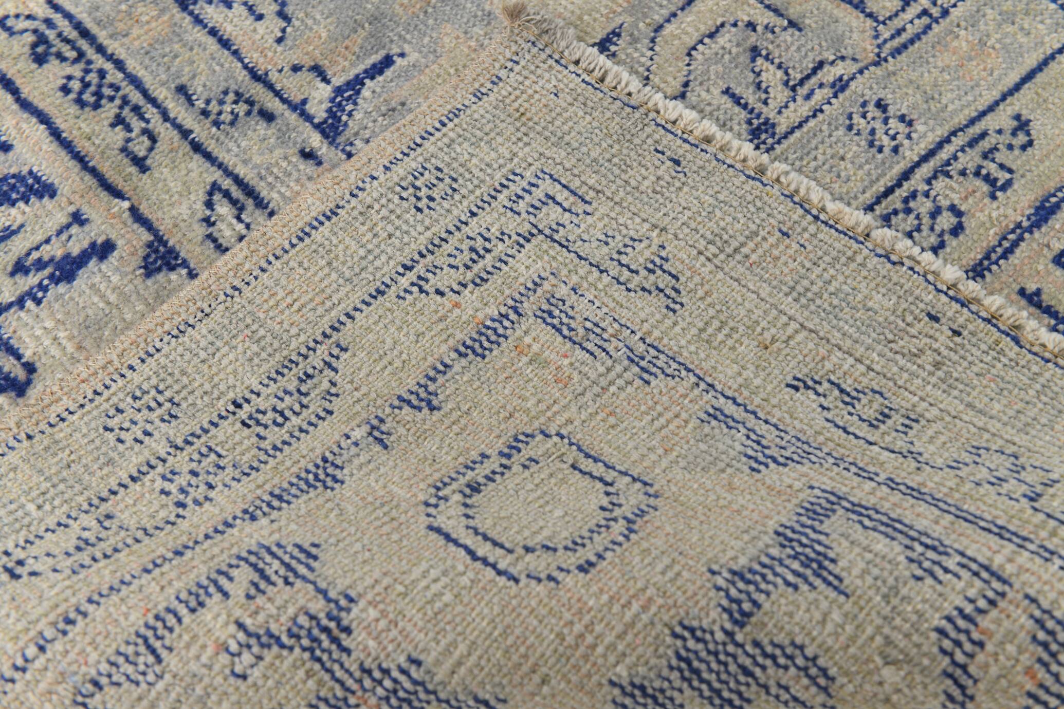 Vintage Blue & Sand Beige Large Persian Rug, 246x344Cm