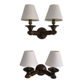 Pair of turned wood wall lights, 1950s