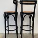 Pair of high canne stools or black curved wooden bar chairs, 1970